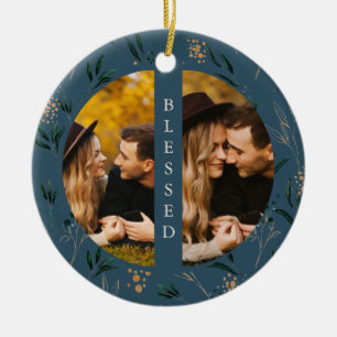 Décoration En Céramique Verdure dorée Bleue Typographie Deux photos