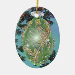 Décoration En Céramique Vert et ampoule en verre d'argent