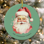Décoration En Céramique Vert Vintage Aquarelle Noël du Père Noël<br><div class="desc">Célébrez la saison festive avec notre Aquarelle Vintage Verte Santa Claus Noël Céramique Ornament! Ce charmant ornement présente un design nostalgique du Père Noël et un arrière - plan élégant, alliant charme vintage et modernité. Parfait pour ajouter une touche festive à votre sapin de Noël. Personnalisez ce design personnalisé avec...</div>