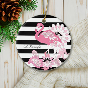 Décoration En Céramique Vibes de flamant rose rayure noir et blanc vacance