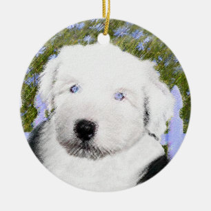 Décoration En Céramique Vieux anglais Sheepdog Puppy Peinture - Chien Art