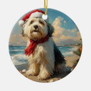 Décoration En Céramique Vieux chien de berger anglais de Noël Plage Vintag