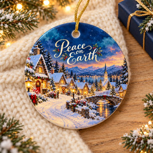 Décoration En Céramique Village de Noël enneigé Paix sur Terre