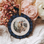 Décoration En Céramique Vintage Bleu et noir Buffalo Plaid Photo personnal<br><div class="desc">Vintage Bleu et Noir Buffle Plaid Personnalisé Noël Photo personnalisée Ornement en céramique</div>