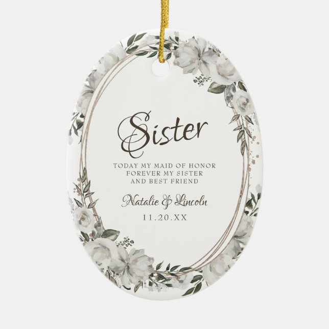 Décoration En Céramique Vintage Cherish à la soeur Maid of Honor Citation (Devant)