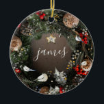 Décoration En Céramique Vintage classique | Nom | Année | Christmas Wreath<br><div class="desc">Voici une version moderne d'une ancienne couronne classique de portes de Noël transformée en Vintage classique | Nom | Année | Ornement en céramique de la couronne de Noël.</div>