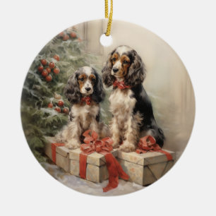 Décoration En Céramique Vintage Cocker Spaniel Noël