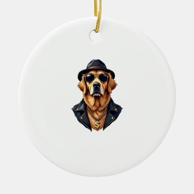 Décoration En Céramique Vintage Cool Golden Retriever Dog in Sunglasses an (Devant)