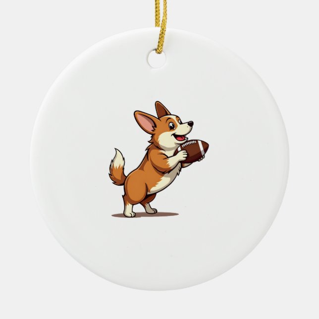 Décoration En Céramique Vintage Corgi Football Dog Illustration Retro Spor (Devant)