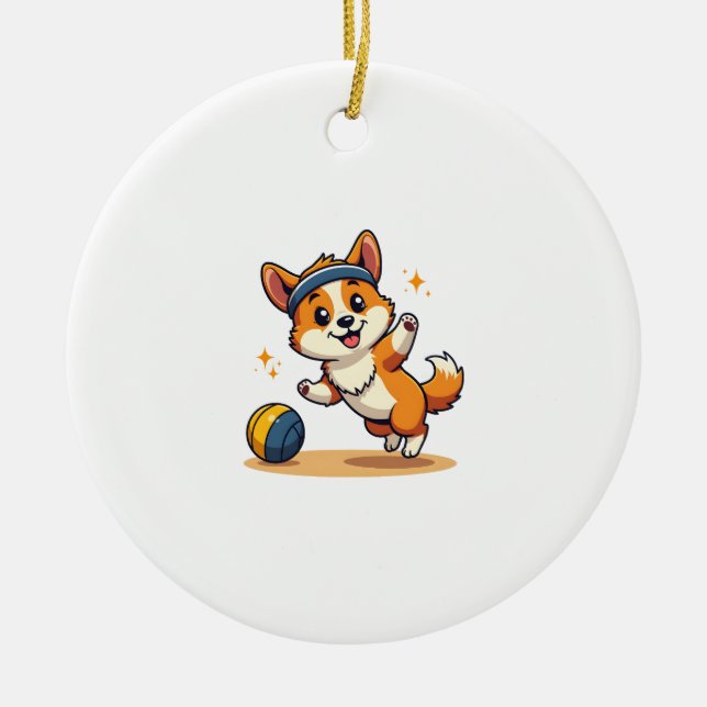 Décoration En Céramique Vintage Corgi Volleyball Dog Vector Illustration S (Devant)