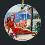 Décoration En Céramique Vintage Côte d'Azur Beach Girl<br><div class="desc">Publicité vintage de Voyage en France et en Europe - Illustration Plage,  village,  personnes,  mer bleue et ciel</div>