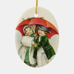 Décoration En Céramique Vintage Couple Premier Noël
