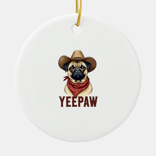 Décoration En Céramique Vintage Cowboy Pug YeePaw Western Dog Illustration (Devant)