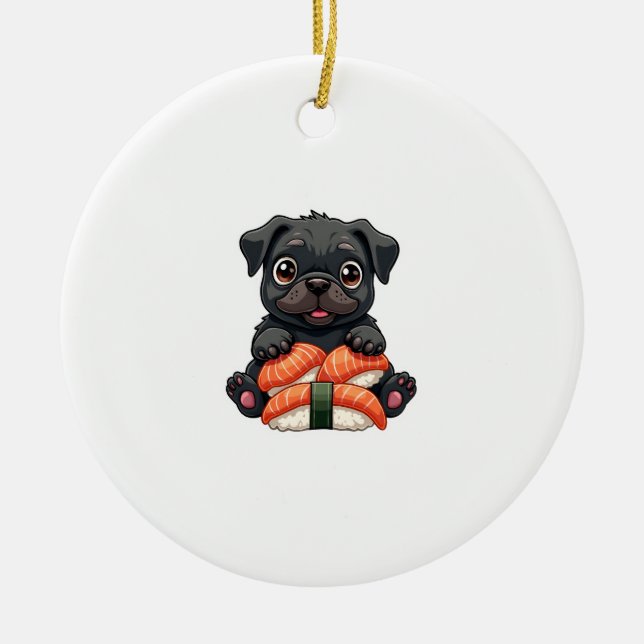 Décoration En Céramique Vintage Cute Black Pug Sushi Cartoon Vector Illust (Devant)