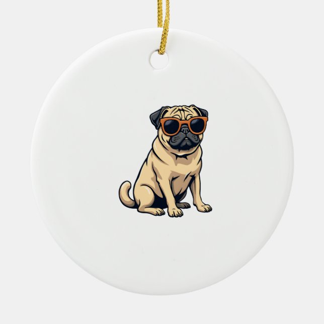 Décoration En Céramique Vintage Dabbing Pug with Sunglasses Funny Dog Vect (Devant)