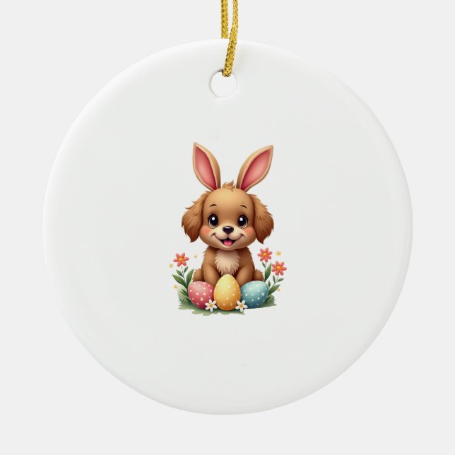 Décoration En Céramique Vintage Easter Bunny Dog Cute Puppy Illustration w (Devant)