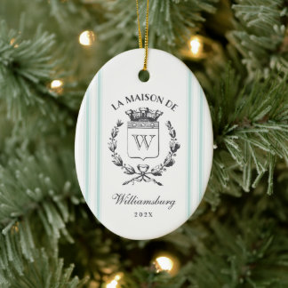 Décoration En Céramique Vintage Français Famille Crest Aqua Grain Sack Str
