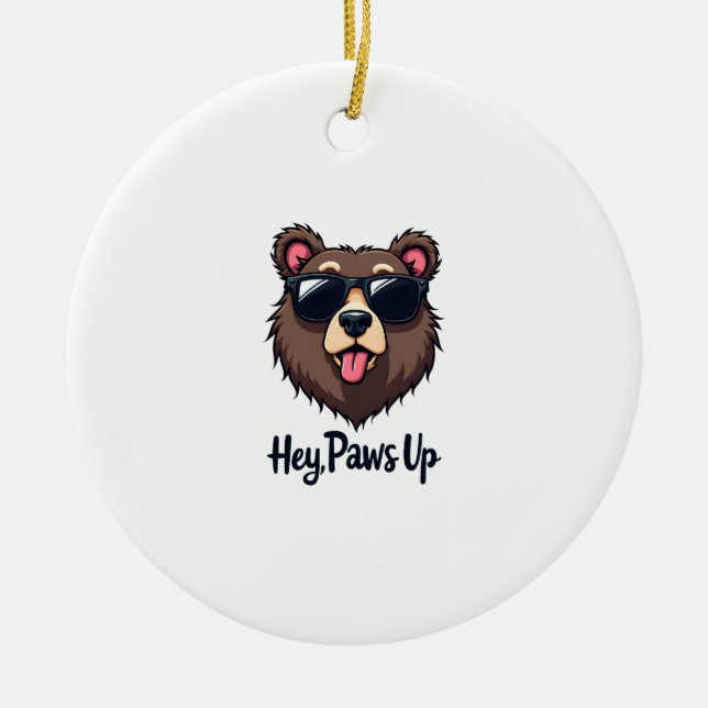 Décoration En Céramique Vintage Hey Paws Up Bear with Sunglasses Funny Dog (Devant)