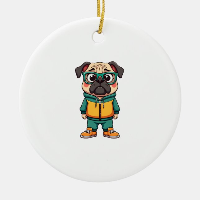 Décoration En Céramique Vintage Hipster Pug Dog Cartoon Streetwear Graphic (Devant)