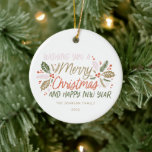 Décoration En Céramique Vintage Holly Bright Typography Christmas Photo<br><div class="desc">This festive and chic holiday design features our original hand-drawn winter foliage with sweet styled typography in vibrant colors. Photo on back.</div>