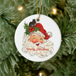 Décoration En Céramique Vintage Jolly Santa Claus Joyeuse famille Noël