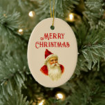 Décoration En Céramique Vintage Joyeux Noël Victorien Père Noël<br><div class="desc">Un ornement Vintage en céramique de Noël. Avec le texte Joyeux Noël et un classique du Père Noël victorien rouge à l'avant. A l'arrière se trouve une vue d'ensemble de la Père Noël.</div>