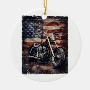 Décoration En Céramique Vintage Motorcycle USA Drapeau Retro Biker América