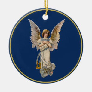 Décoration En Céramique Vintage Noël Angel Bleu foncé Vacances