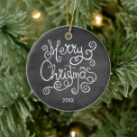 Décoration En Céramique Vintage Noël Calligraphie Chalkboard Photo<br><div class="desc">Vintage Joyeux Noël Calligraphie Chalkboard double face arborament ornement avec votre photo téléchargée et texte personnalisé. Ajoutez facilement votre nom,  votre année et votre propre texte pour créer une belle tenue de vacances.</div>
