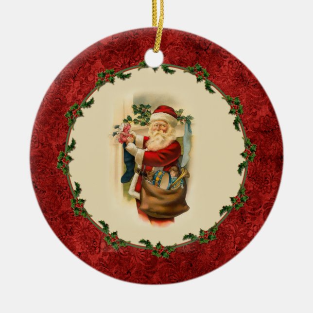Décoration En Céramique Vintage Père Noël and Stockings Ornament (Devant)