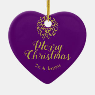 Décoration En Céramique Vintage Personalized Purple Heart Wreath Ornament