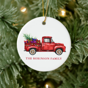 Décoration En Céramique Vintage Red Truck Christmas Tree Toxits Family