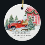 Décoration En Céramique Vintage Red Truck | First Christmas New Home<br><div class="desc">Moving into your first home is a big deal. A new home ornament makes the perfect gift to mark this milestone. A new home ornament is also a great realtor gift idea for clients. Add your custom wording to this design by using the "Edit this design template" boxes on the...</div>