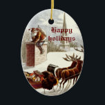 Décoration En Céramique Vintage Santa Claus Reindeer<br><div class="desc">Les ornements vintages du Père Noël Reindeer Sleigh,  avec un Père Noël essayant d'entrer dans une maison à travers la cheminée et rennes avec son traîneau de cadeaux.</div>