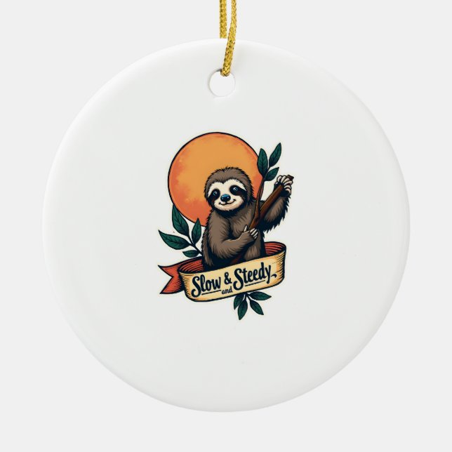 Décoration En Céramique Vintage Sloth T-Shirt Slow and Steady Humor Design (Devant)