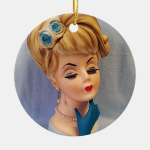 Décoration En Céramique Vintage Vase tête bleu Rose et main brillante