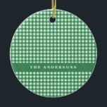 Décoration En Céramique Vintage vert et blanc En vichy Plaid Personnalisé<br><div class="desc">Vintage Vert et blanc En vichy Plaid Personnalisé Noël Ornement en céramique</div>