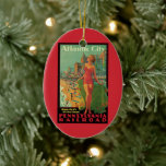 Décoration En Céramique Vintage voyage, Atlantic City Resort Beach Blonde<br><div class="desc">Illustration vintage Un étiquette de voyage ou de bagage des États-Unis d'Amérique pour Atlantic City, New Jersey, via le chemin de fer Pennsylvania avec une belle femme blond pin up en maillot de bain tenant une serviette regardant vers le soleil sur la plage pendant l'été. Les gens s'amusent sur la...</div>