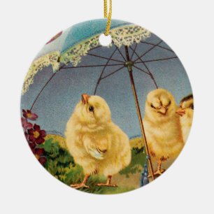 Décoration En Céramique Vintages petits de Pâques sous un parasol