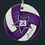 Décoration En Céramique Violet et blanc Star 🏐 volleyball<br><div class="desc">Volleyball Sport Joueur ornement de Noël prêt pour vous à personnaliser. Faites un merveilleux cadeau personnalisé pour votre joueur de volley, entraîneur, ventilateur, etc... ⭐ Ce Produit est 100% Personnalisable. Les graphiques et / ou le texte peuvent être ajoutés, supprimés, déplacés, redimensionnés, changés autour, tournés, etc... ⭐ 99% de mes...</div>
