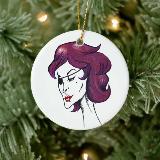 Décoration En Céramique Violet Pirate Lady Purple Hair Woman Drawing Art (Arbre)