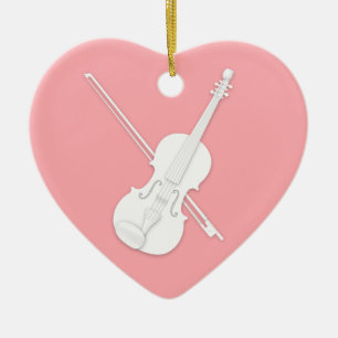 Décoration En Céramique Violon blanc et Rose Bow Rose Coeur personnalisé