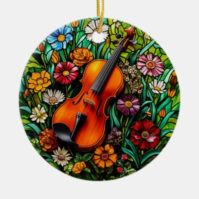 Décoration En Céramique Violon Floral  (Devant)