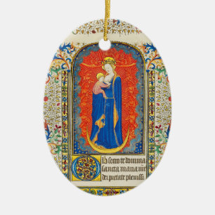 Décoration En Céramique VIRGIN AVEC ENFANT ET ANGELS Antique Fleurs