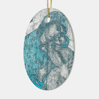 Virgin Mary Baby Jesus Angel Portrait Vintage Blue
