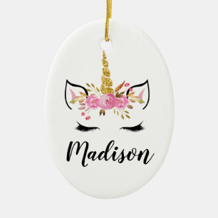 Décoration En Céramique Visage de Licorne Avec Cils Nom Personnalisé