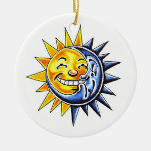 Décoration En Céramique Visage de lune heureux du soleil de bande dessinée