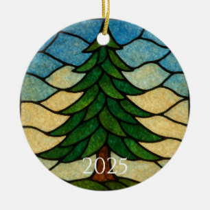 Décoration En Céramique Vitrail de pin de la nature Sapin de Noël