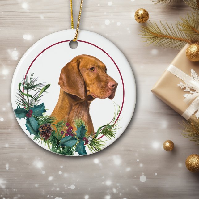 Décoration En Céramique Vizsla Chien À feuillage persistant Berry Wreath (Créateur téléchargé)