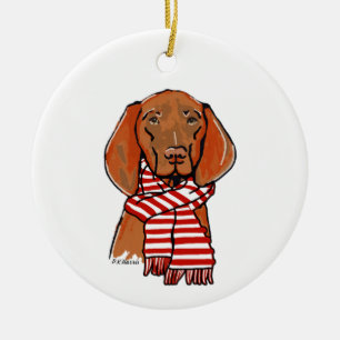 Décoration En Céramique Vizsla portant une écharpe rouge et blanche